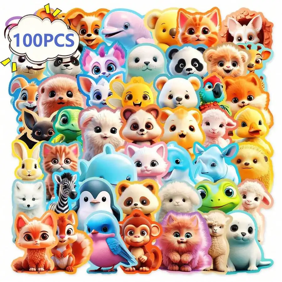 50/100Pcs 귀여운 동물 스티커 팩, 만화 애완 동물 카와이 교실 스티커 청소년 성인용, 재미있는