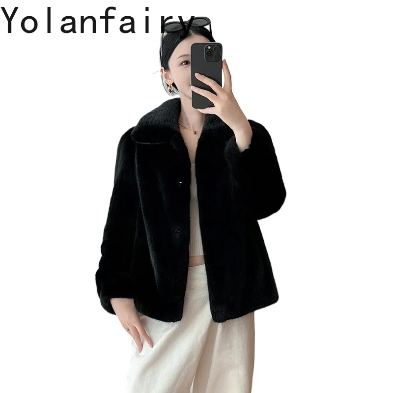 

YOLANFAIRY Whole Mink Real Fur Coat Woman Luxury 2025 Winter Short Natural Fur Jacket Women Square Collar Black Fur Coats Abrigo