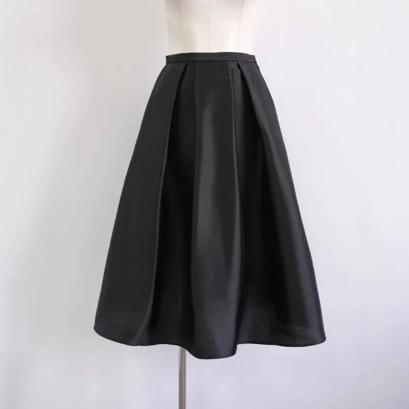 New Early Spring Silk Wool Blend A-line Skirt with High-end Pleated Skirt