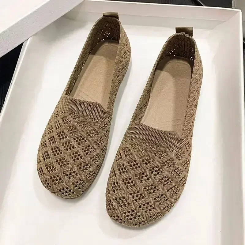 Summer Mesh Fabrics Breathable Flats Women Shoes Ventilate Lace Leisure Loafers Mom Shoes Comfort Casual Light Sneakers