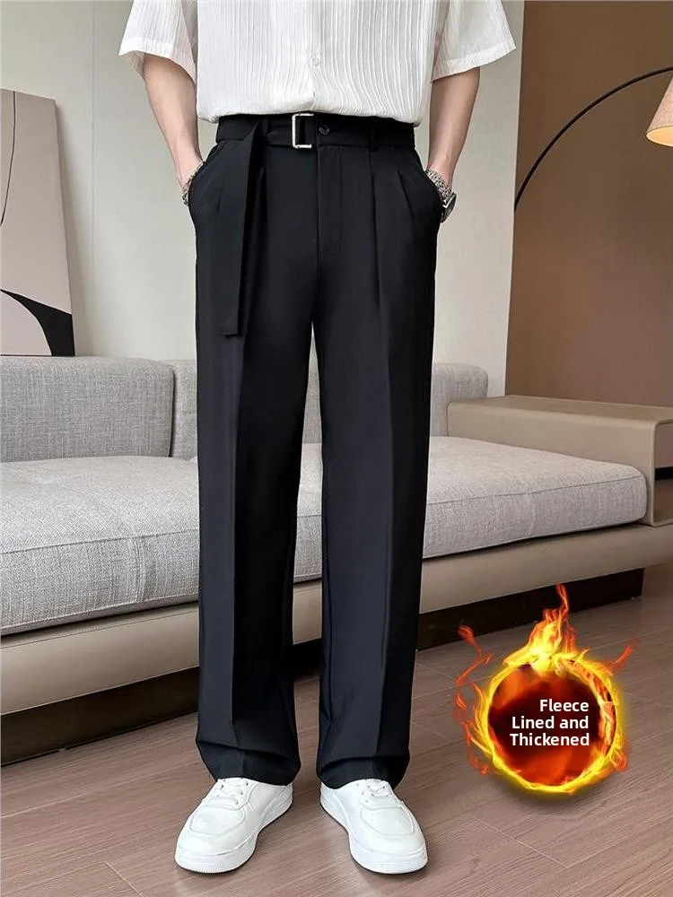 

Утепленные флисовые мужские повседневные брюки на осень-зиму, прямые, свободного кроя, больших размеров, из полиэстера со спандексом