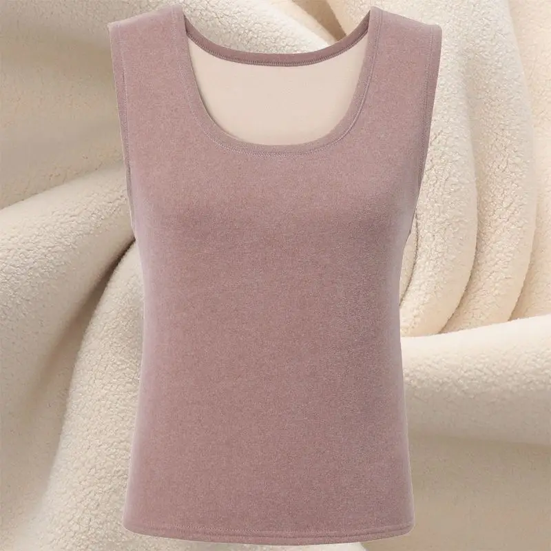 Thermal Shirt Women Sleeveless Elastic Velvet Vest Women Thermal Top Autumn Winter Sleeveless Plush Thickened Bottoming Top Vest