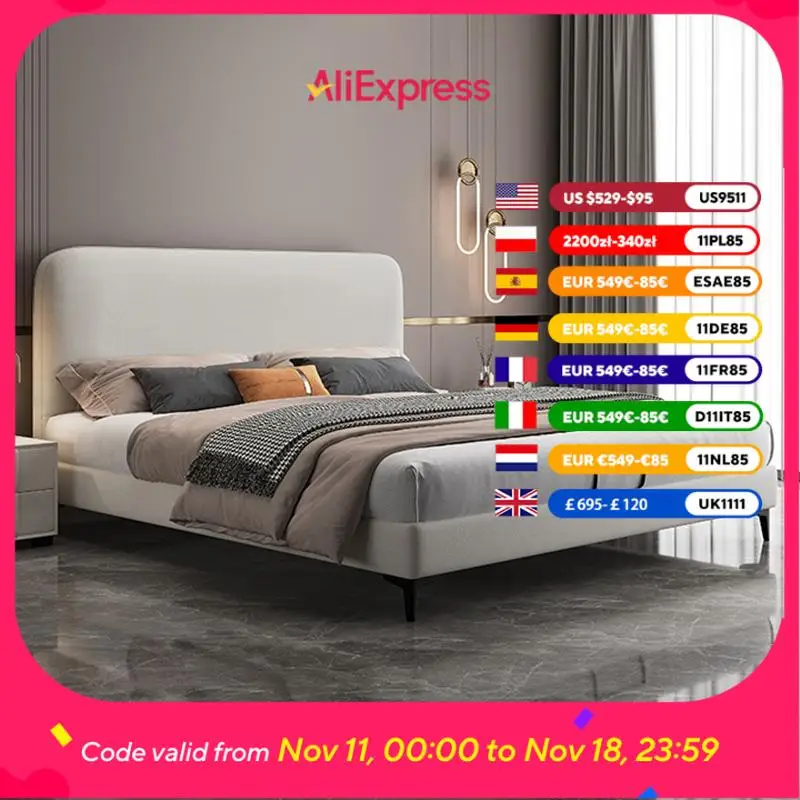 

Europen Wood Headboard Double Bed Gray Designer Full Size Frames Double Bed Bedroom King Size Lit 2 Personnes Home Furniture