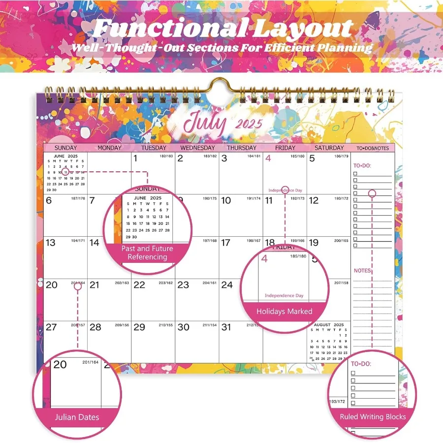 التقويم 20252026 18 شهرًا تقويم الحائط من يوليو 2025 إلى ديسمبر 2026 تقويم مع مواعيد جوليان 11 بوصة × 8.5 بوصة ملونة #3