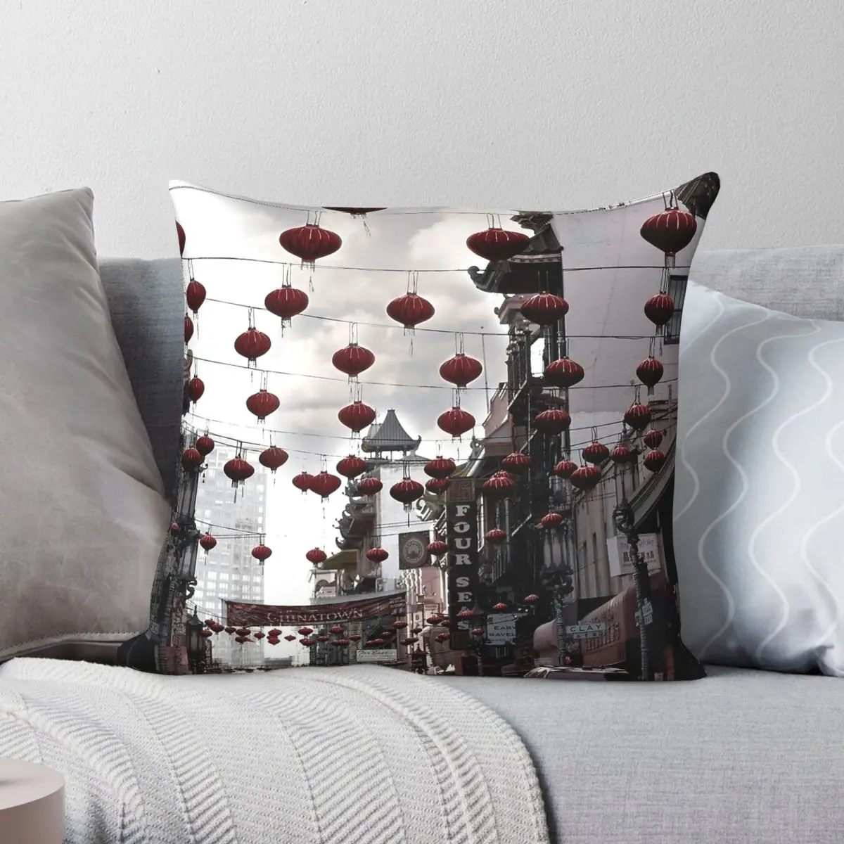 San Francisco Chinatown Square Pillowcase Polyester Linen Velvet Creative Zip Decorative Pillow Case Car Cushion Cover 45x45