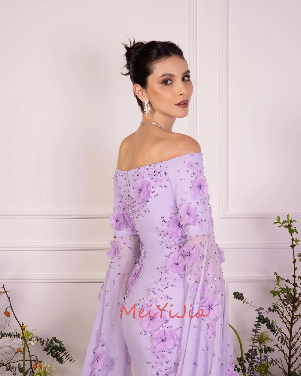 MeiYiJia Mermaid Long-Sleeves Strapless Flower Beaded Floor-Length Saudi Arabia Sexy Evening Birthday Club Outfits Summer 2024