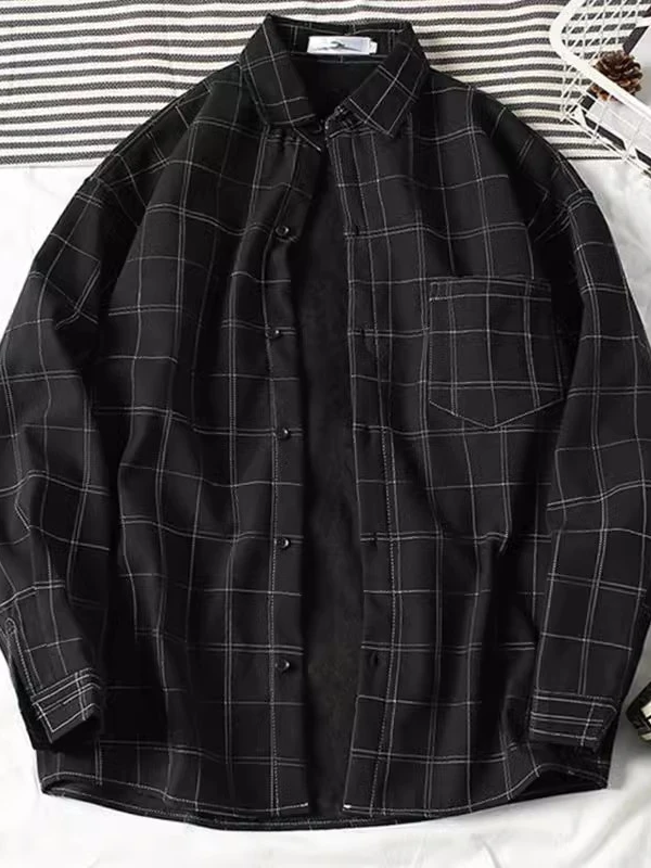 

Мужская тонкая рубашка в клетку свободного кроя в корейском стиле, весенняя верхняя одежда, модная повседневная рубашка в стиле Гонконг