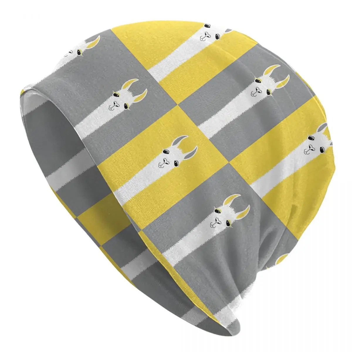 LLAMA YELLOW GRAY PATTERN Men's Beanies Printed Chemotherapy Pile Outdoor Turban Breathable