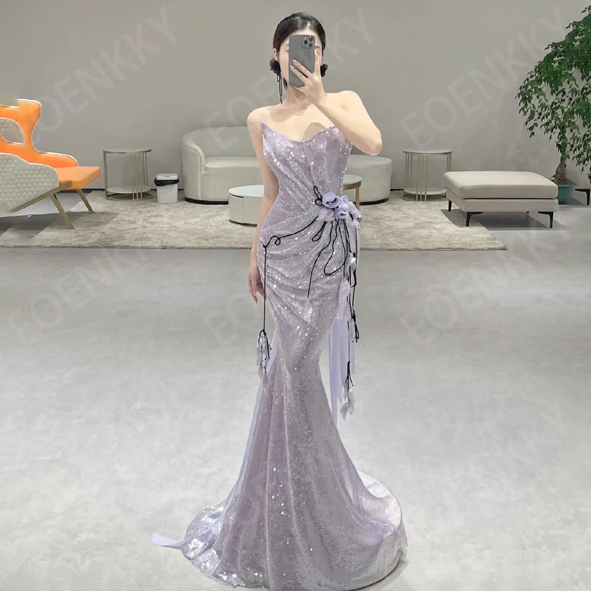 

EOENKKY Woman Glitter Mermaid Evening Dress Prom Sparkly Sequin Sleeveless Formal Party Dresses Purple Strapless Customized 2026