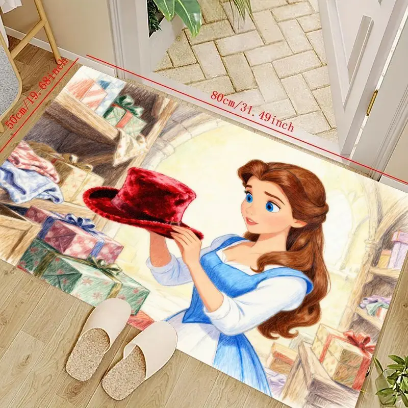 

1PC Disney Princess Belle Cartoon Rug for Living Room Bedroom Home Decor, Kids Girls Cute Non-slip Floor Mat, Aesthetic Fairytal