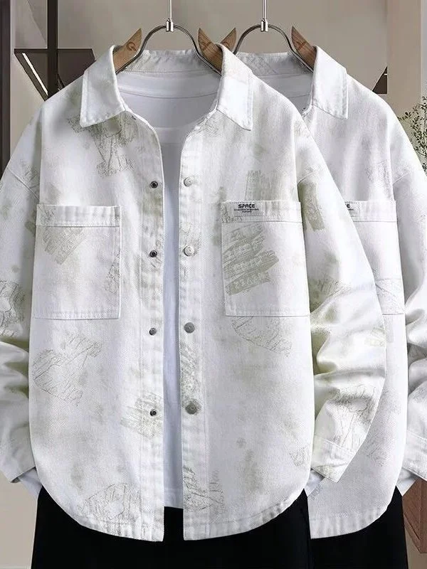 

Джинсовый джинсовый длинный све ирт для мужчин, модный бренд, весна-осень, крутой подростковый джинт с высокой чувствительностью, свободный крой с принтом...