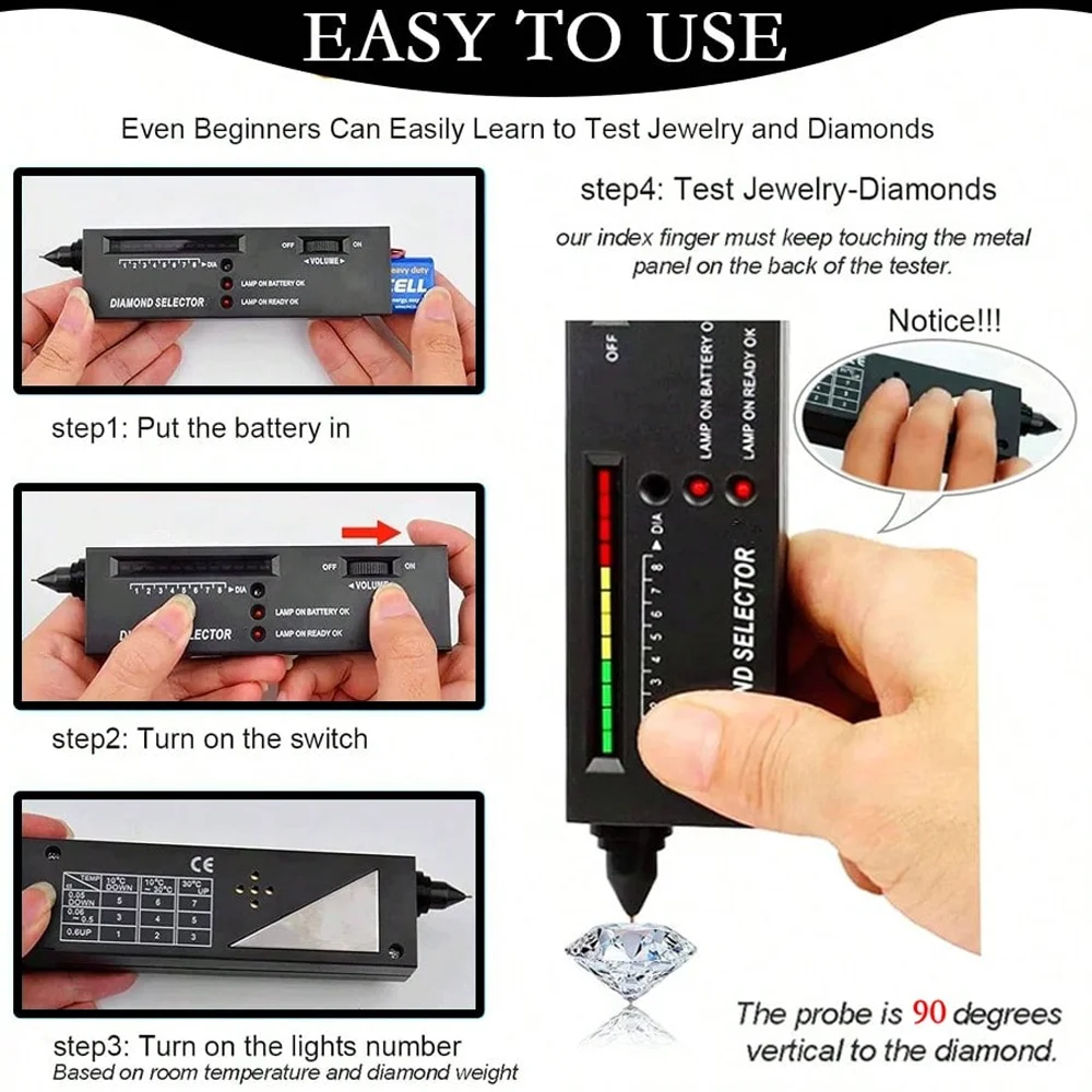 AHT Professional Diamond Tester Pen Set with 60X Magnifier Tweezers High Accuracy Gemstone Selector Portable with Storage Case