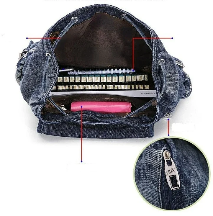 Fashion Casual Denim Women Backpack Large Capacity Jean Bag Teenage Girls School Shoulder Bag Female Backpack