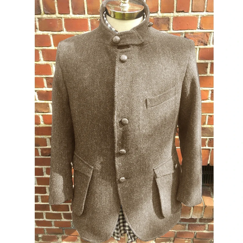 

Men's Herringbone Solid Color Autumn and Winter Jacket V-neck Single-breasted Business Casual Coat Mens Clothing Man Jackets