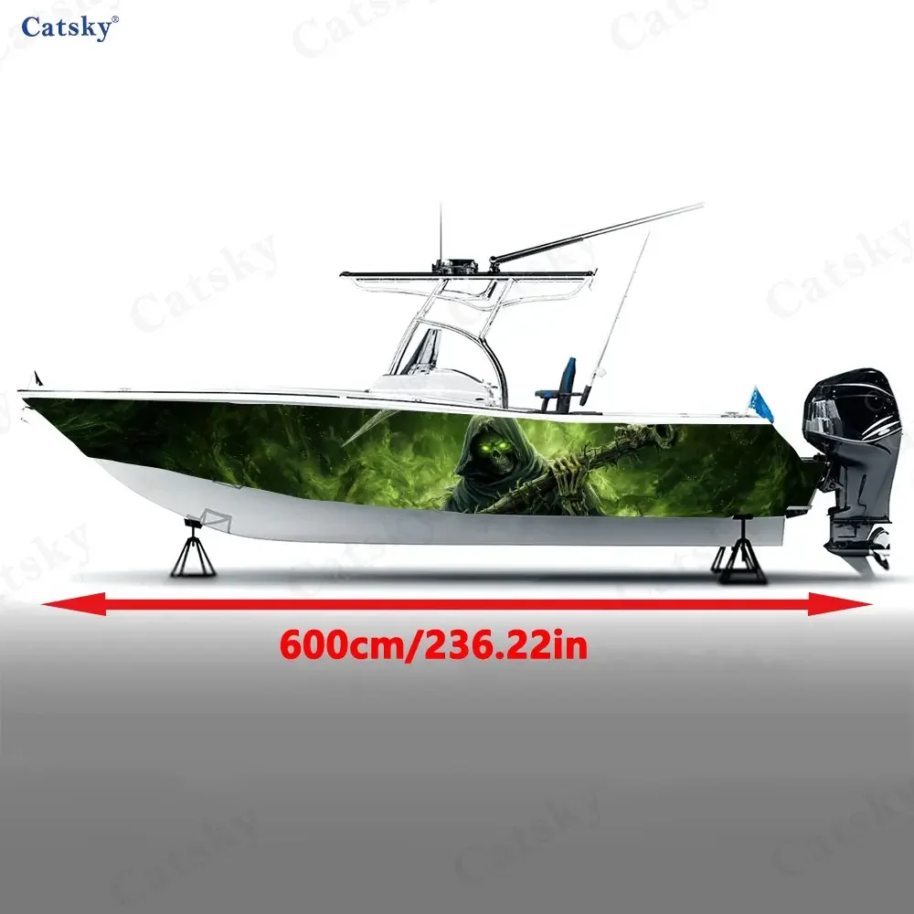 2Pc Nether Flame Grim Reaper Boat Sticker, PVC Waterproof Durable Vinyl Wrap Decals for Fishing Boat, Durable and Stylish Design