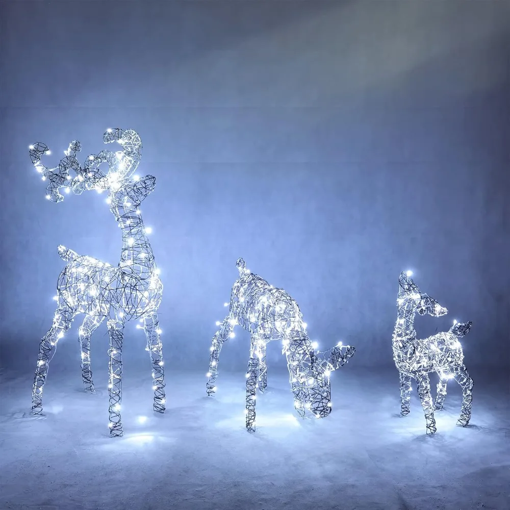 

3 Packs Christmas Decoration Deer Family, 185 LED Lighted Rattan Reindeers Yard Lights, Christmas Outdoor Decorations