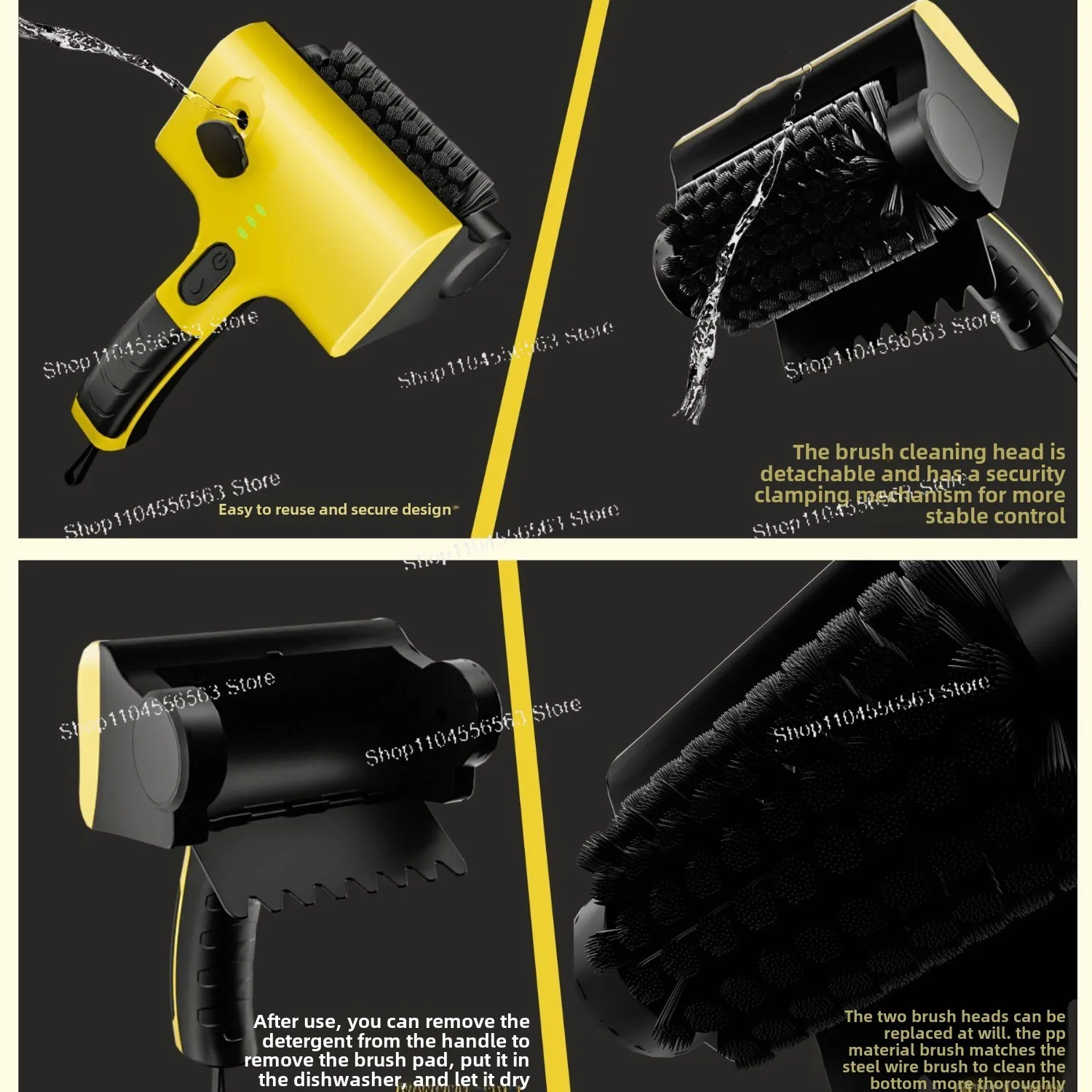 ครัวเรือน ห้องครัว กระเบื้อง แปรงทําความสะอาดอเนกประสงค์ หัวแปรงไฟฟ้าไร้สายแบบถอดเปลี่ยนได้