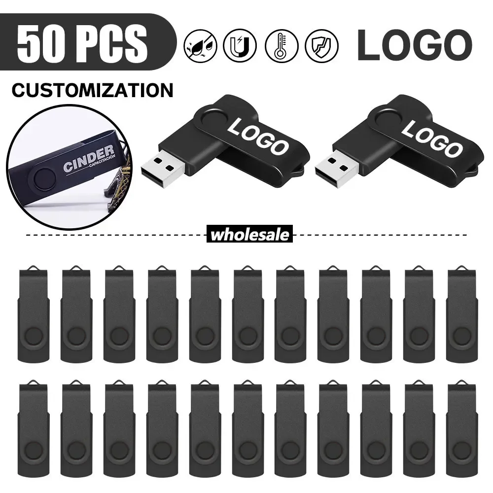 USB Flash Drive Memory Stick Pendrives, Pen Drive para Computador Portátil, Tablet, Armazenamento Thumb, Presente, 2.0, 128GB, 64GB, 32GB, 16GB, 8GB, 50pcs por lote