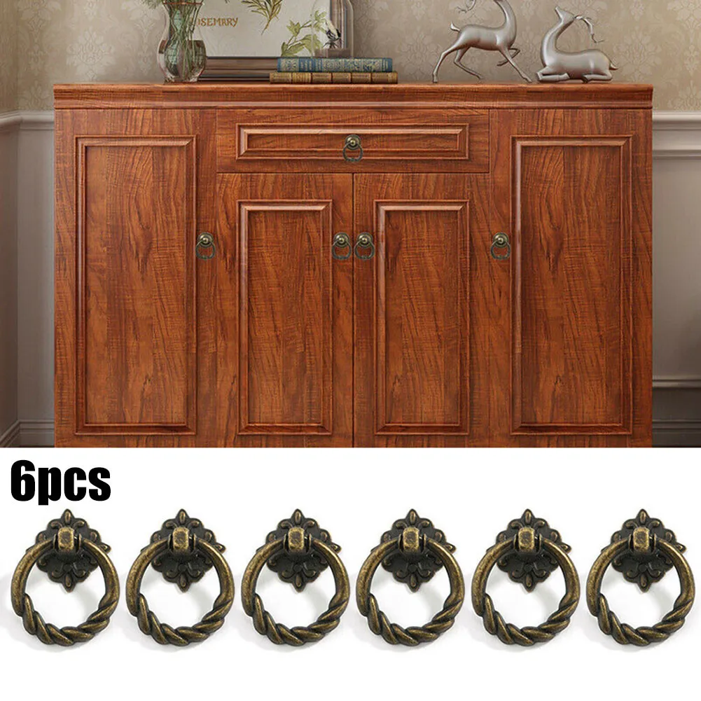 6PC Cabinet Knobs Retro Vintage Door Cupboard Pull Handles Zinc Alloy Cupboard Drawer Handles 40x29mm Bedroom Furniture Hardware