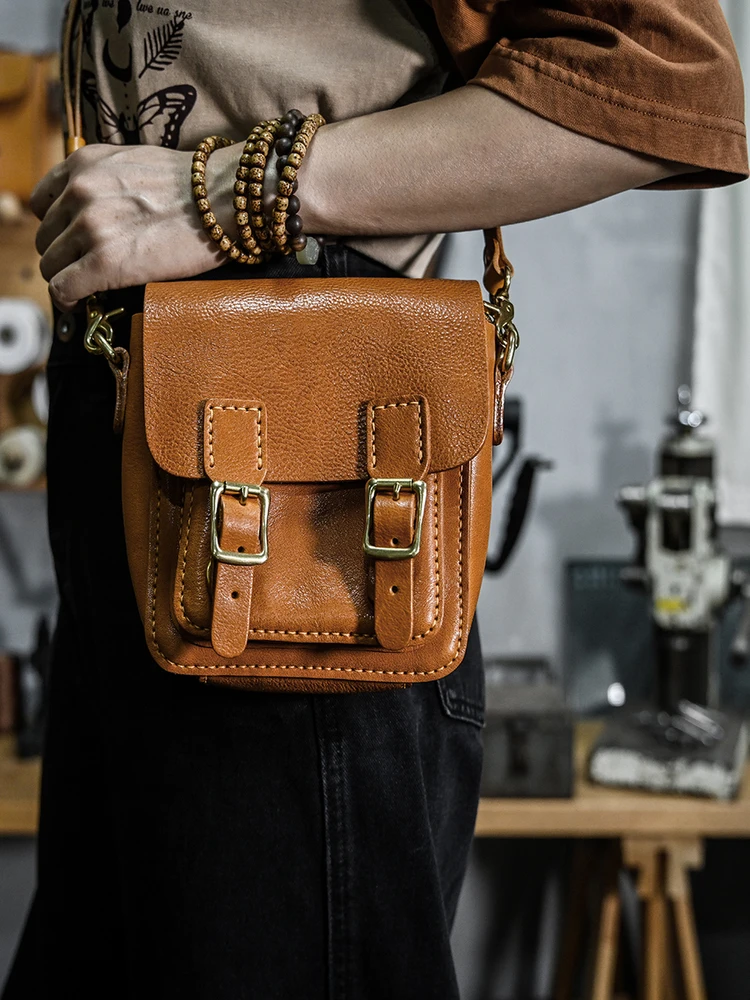 

PNDME simple literary vegetable tanned leather ladies shoulder bag outdoor daily light genuine leather women cute crossbody bag