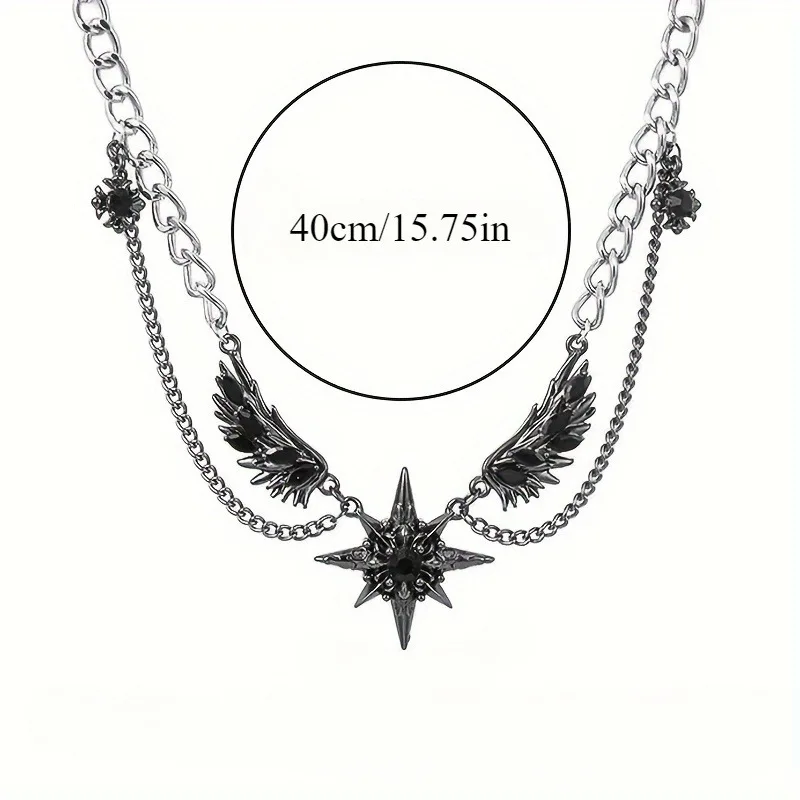 Punk Devil Wings With Black Synthetic Gemstones Pendant Necklace For Men Women Gothic Hiphop Cool Dark Necklace Party Jewelry Ac