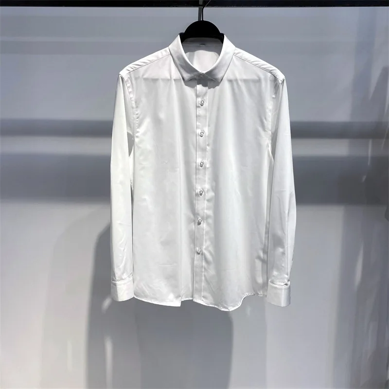 

Faionable Pure White Long Sve Slim Fit Casual Busin irt Korean Sle Spring Autumn Men's Clothing Youth Trend irt