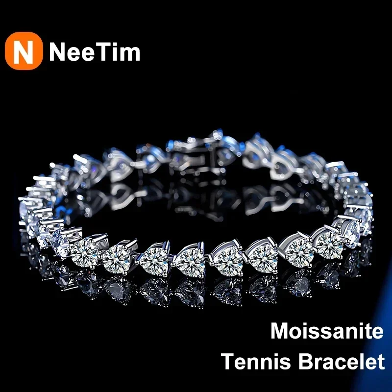 

NeeTim 3mm Moissanite Tennis Bracelet for Women 3 Claws Full Diamond S925 Sterling Silver with GRA Plated White Gold Bracelets