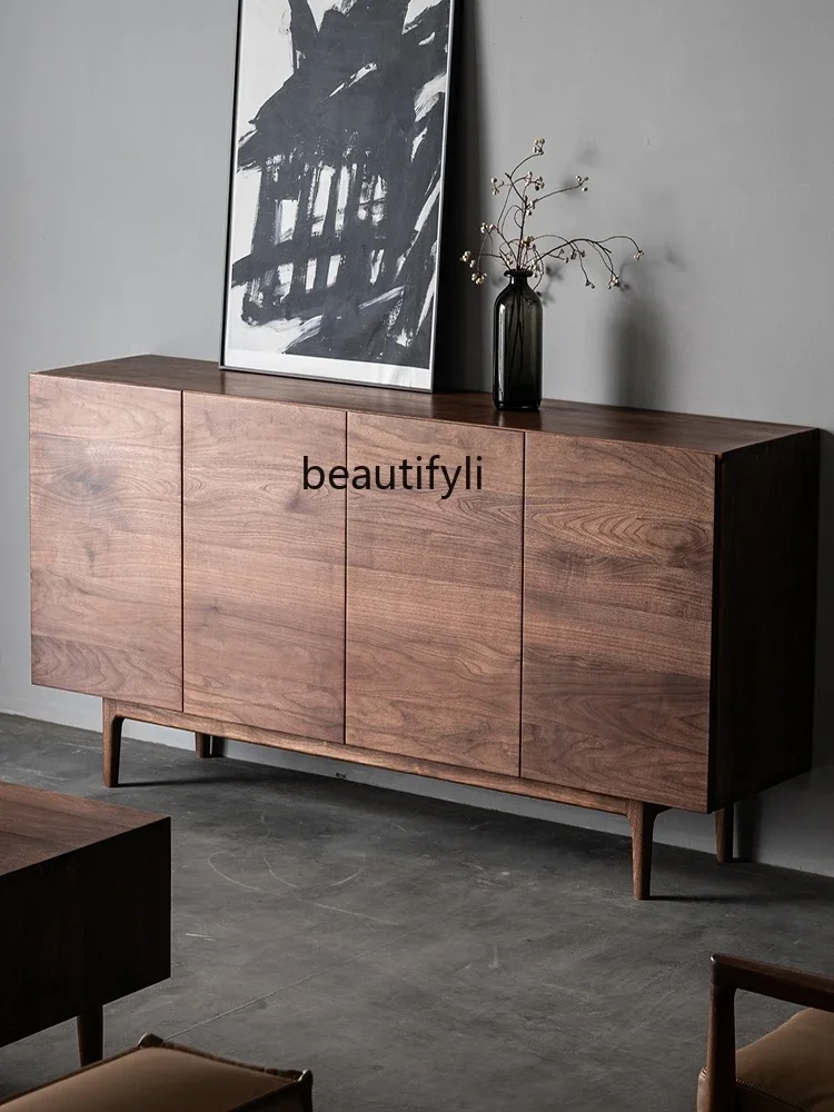 

3North America Black Walnut Solid Wood Sideboard Living Room TV Floor Cabinet Storage Entrance Cabinet