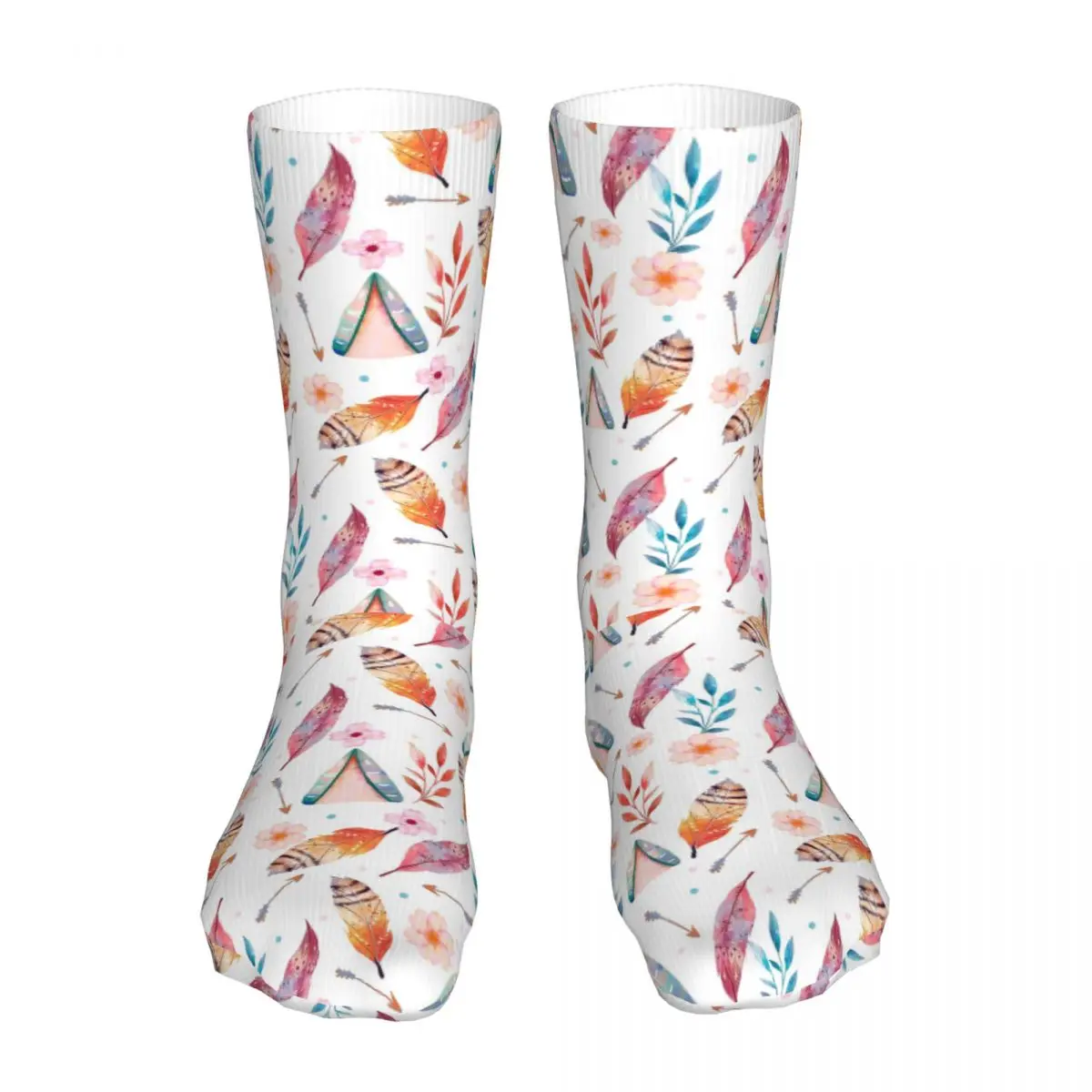 Compression Colorful Boho Feather Pattern Women Socks 2022 Men Bohemian Sports Sock