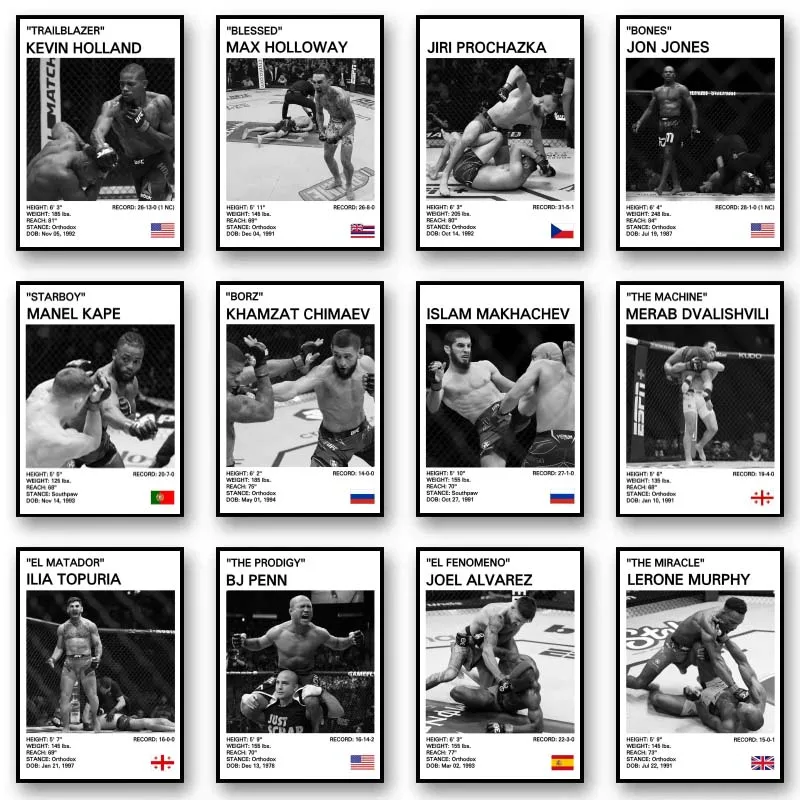 أسود أبيض الملاكمة أساطير قماش المشارك الملاكمة القتال قماش طباعة اللوحة جدار ديكور لصالة الألعاب الرياضية ديكور المنزل غير المؤطرة #1