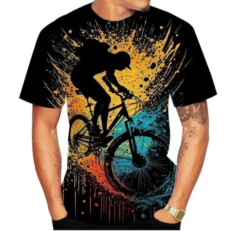 

Summer Fashion CasualMen Women Short-sleeved Round Neck Oversized Tops Streetwear 3D Print Bicycle Graphic T Shirt for Men