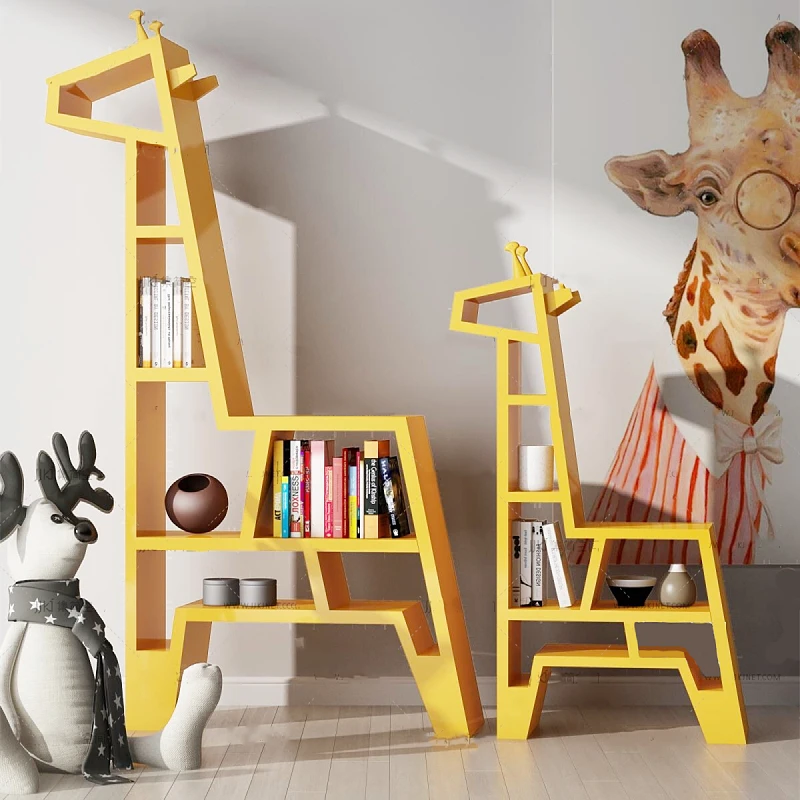 simple giraffe bookshelf room animal shape bookcase window sample room props solid wood floor display