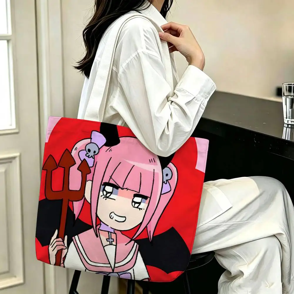 M-Menhera Girl C-Chan   Printed Canvas Tote Bag Shoulder Bag Commuter Mommy Shopping Bag