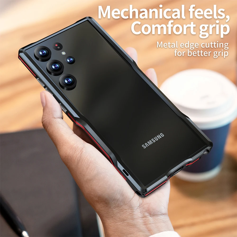 LUPHIE Luxury Metal Frame For Samsung Galaxy S23 Ultra S22 S21U Case Aviation Alloy Aluminium Protect Cover Skin With Back Film
