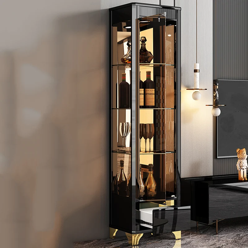 

Living Room Wine Cabinet Black Industrial Commercial Coffee Modern Wine Cabinet Holder Vitrina De Cristal Liquor House Furniture