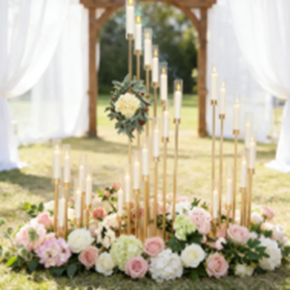 

Напольный канделябр, 6-ручечные металлические подсвечники, центральный подсвечник для настольного подсвечника с акриловым абажуром на День святого Валентина