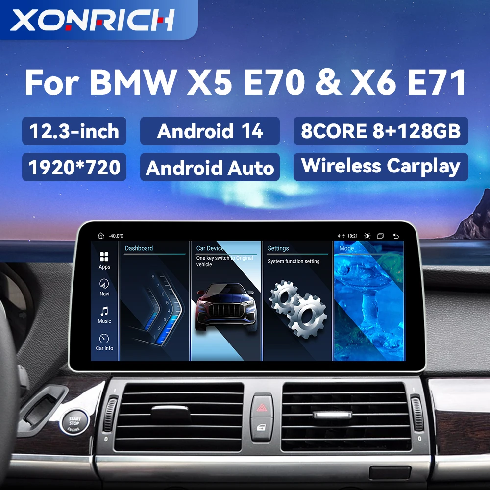 XONRICH Auto-Multimedia-Player für BMW X5 E70 X6 E71 CCC CIC Android 14 GPS 4G Wifi DSP Wireless Carplay Android Auto Stereo IPS