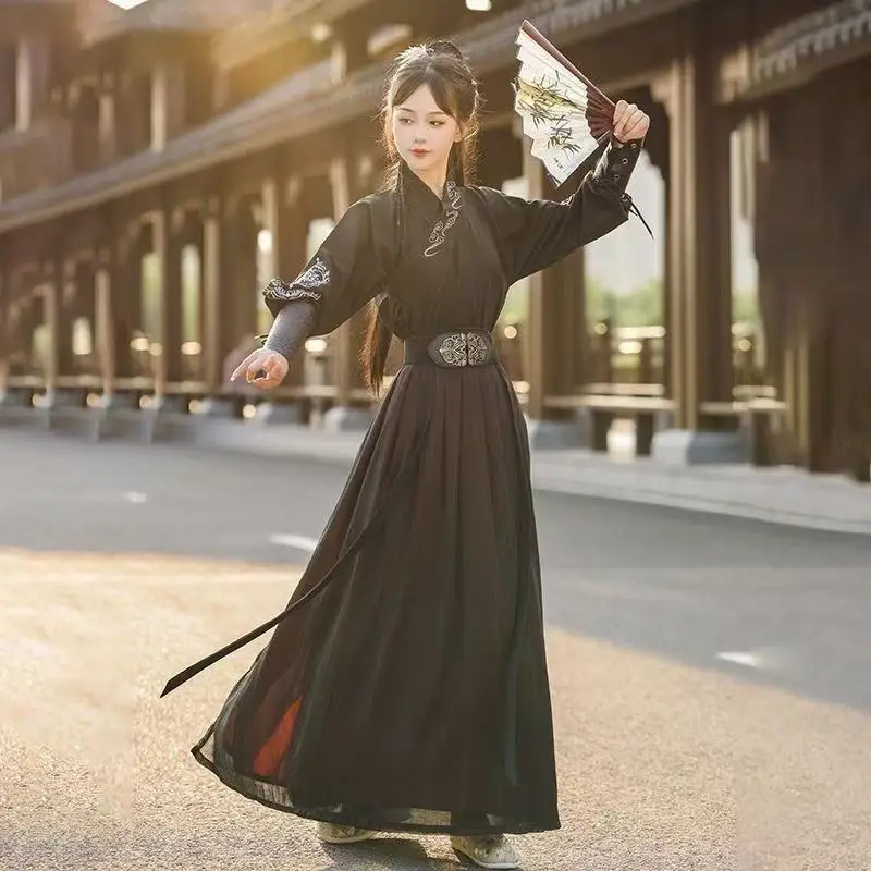 

Традиционные боевые искусства Hanfu для мужчин и женщин, древний китайский костюм с крестообразным воротником и вышивкой, стильный крутой фехтовальщик, наряды для косплея