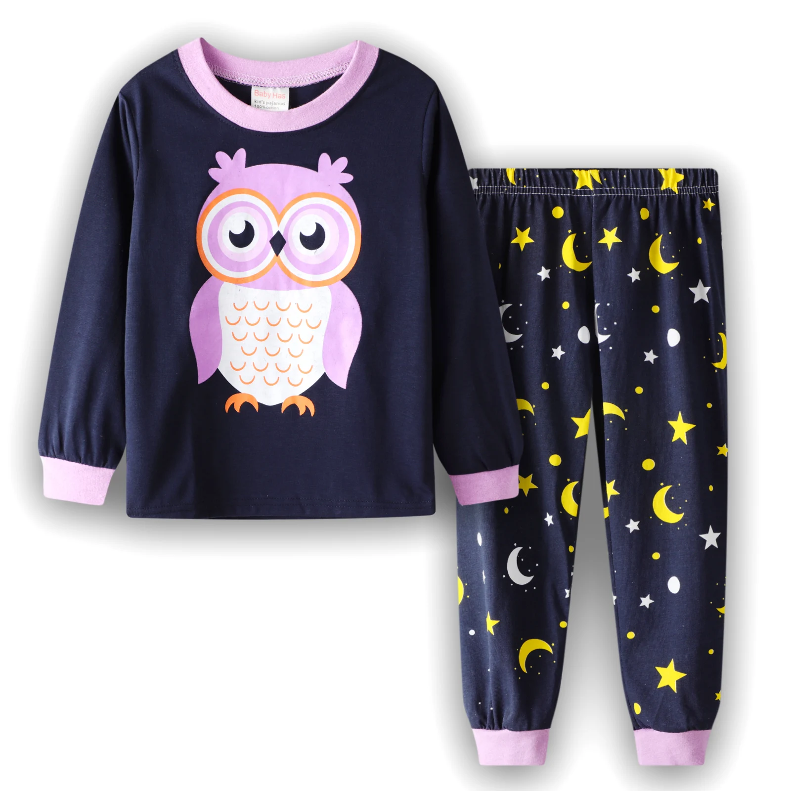 New Spring Autumn Children's Homewear Set Cartoon printing Long sleeved Pants Set Boys Girls Pajamas owl Nightwear