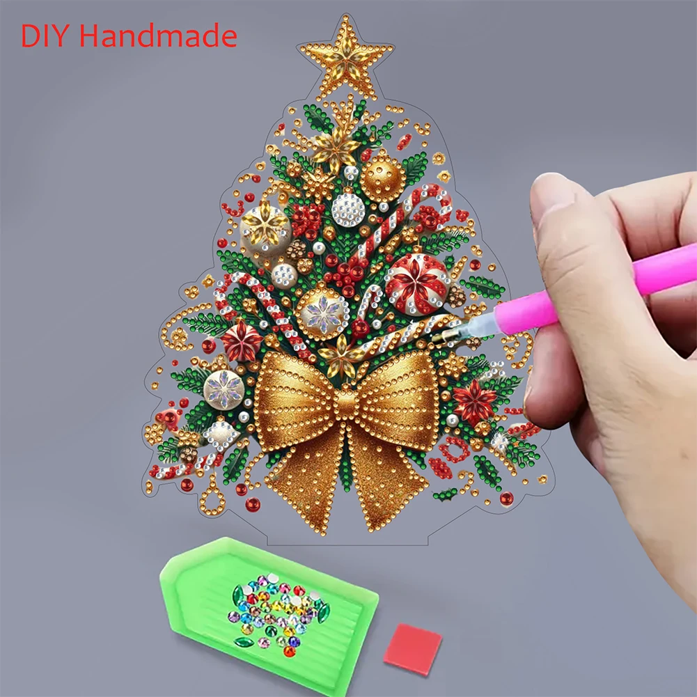 2D Flacher Weihnachtsbaum Druck DIY Diamant Malerei Tisch Ornamente Kit Desktop Diamant Kunst Kits für Home Office Desktop Dekor