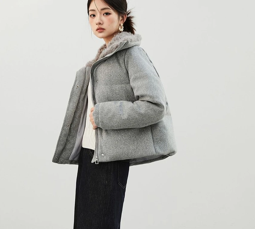 2026 Winter Heart Women's Cotton Jacket Windproof Hoodie Splicing Imitation Lamb Wool Printed Short Jacket