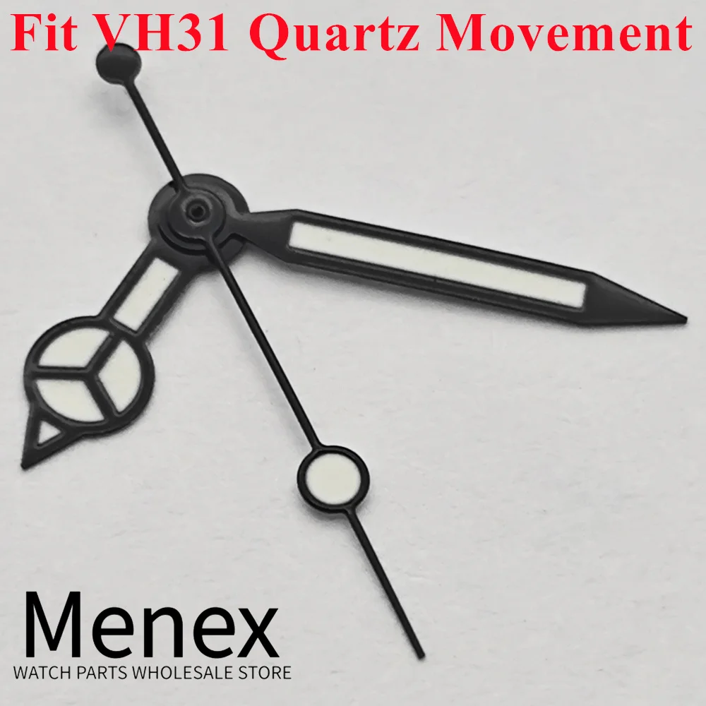 Menex VH31 Black Watch Hands 8mmx12mmx12.5mm with Green Luminous Feature Quartz Movement Compatible Watch Accessories Parts