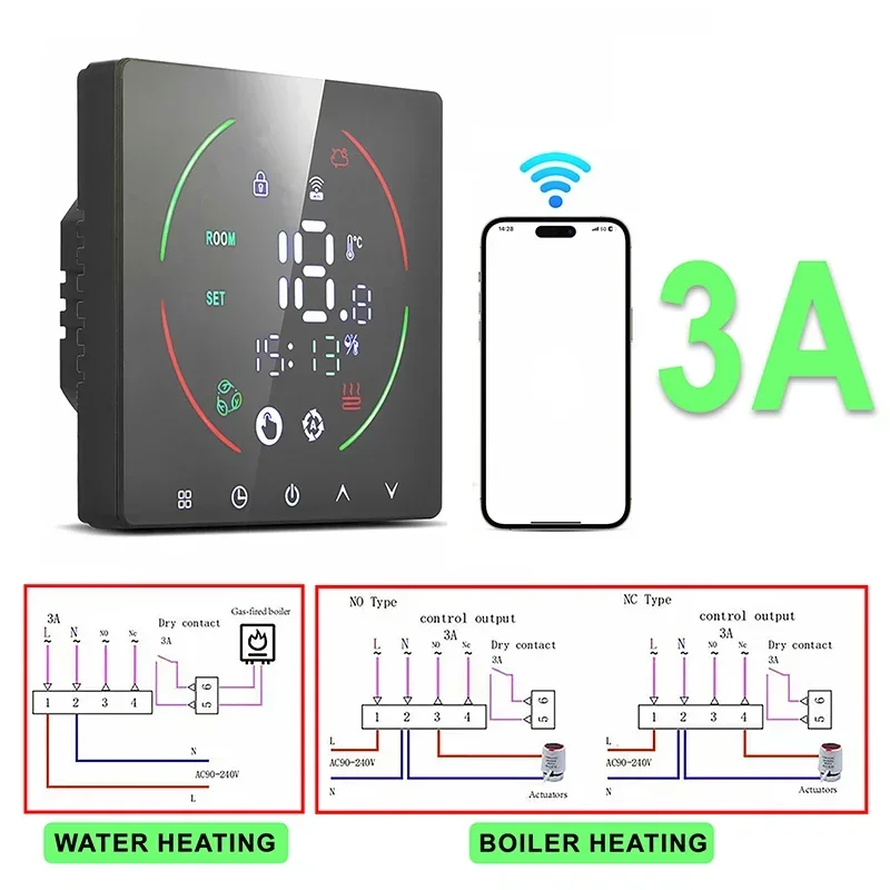 Tuya-Thermostat intelligent WiFi, chauffage au sol électrique, TRV, eau, gaz, bomicrophone, température, télécommande vocale, Google Home, Alexa