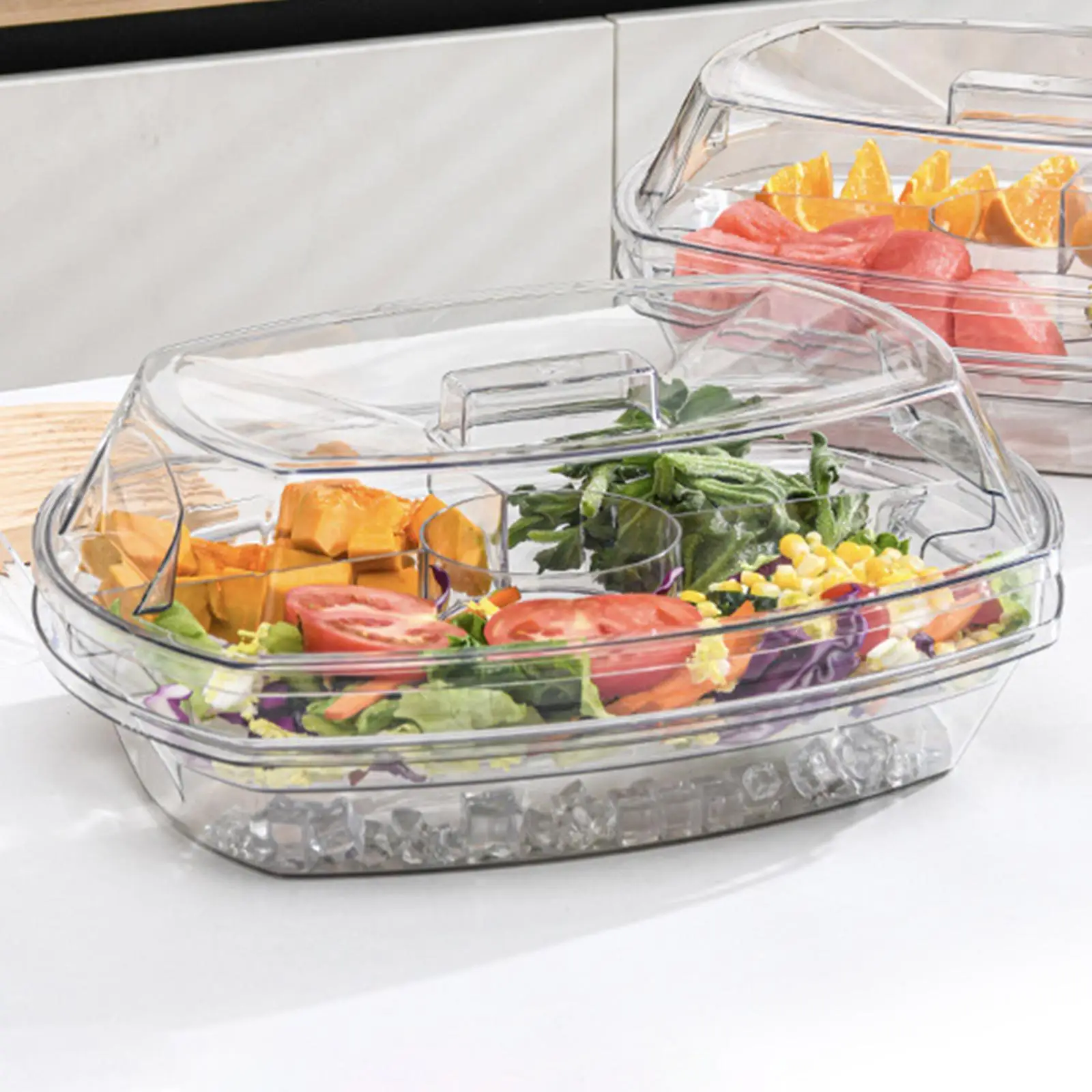 Chilled Serving Tray with Lid Chilled Veggie Tray for Salad Appetizer BBQ