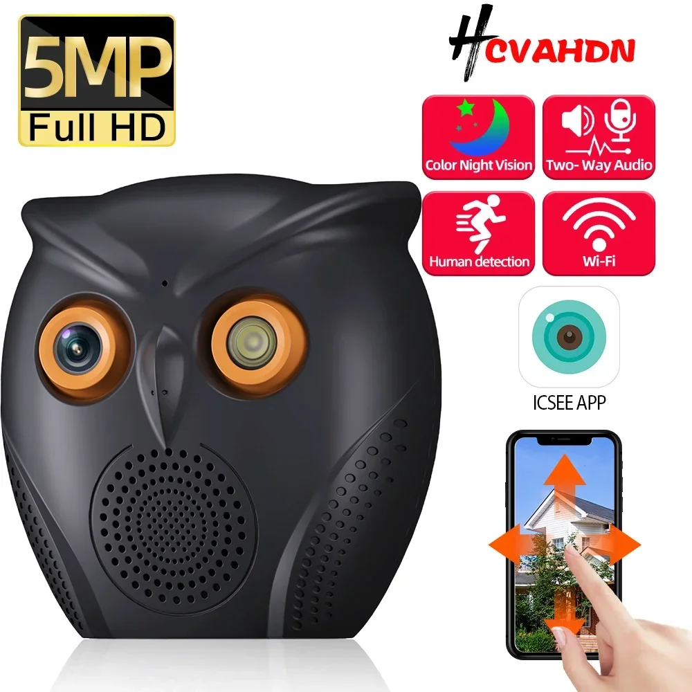 5MP WiFi IP Security Camera Indoor Icsee Wireless CCTV Human Detection Video Surveillance Camera 2 Way Audio Cute Baby Monitor