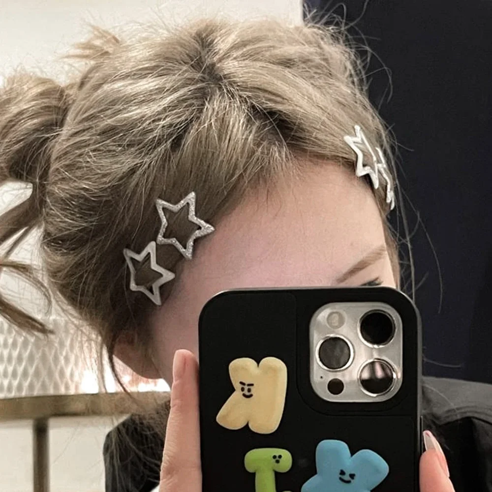 2/10pcs Silver Star BB Hair Clips Women Grils Cute Metal Star Hair Clips Side Barrettes Hair Grip Y2K Hair Accessories Headwear