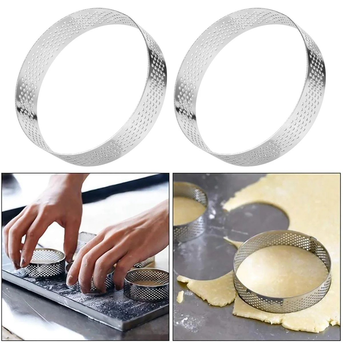10 Pcs Circular Stainless Steel Tart Ring Tower Pie Cake Mould Baking Tools Perforated Cake Mousse Ring,8cm HY