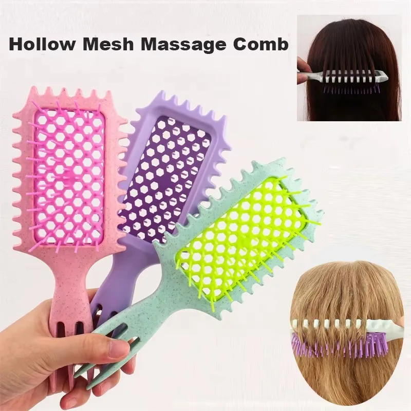 3 in 1 Curl Define Styling Brush Hollow Out Detangling Hair Brush Tangled Hair Comb Wet Dry Curly Hollowed Mesh Message Comb