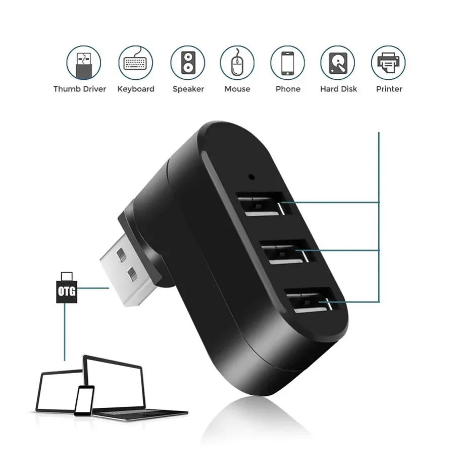 Grwibeou 3 Ports USB 3.0 HUB Extender Splitter Rotate USB Hub 2.0 Adapter High Speed For Computer PC Laptop Mac Mini Accessories