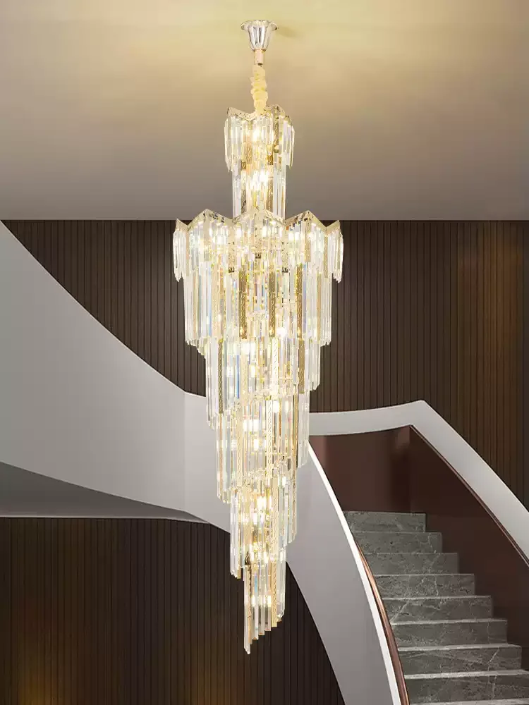 European Duplex Chandelier Light Luxury Atmosphere  Hotel Jump Floor Hollow Building In The Middle Floor Crystal Chandelier